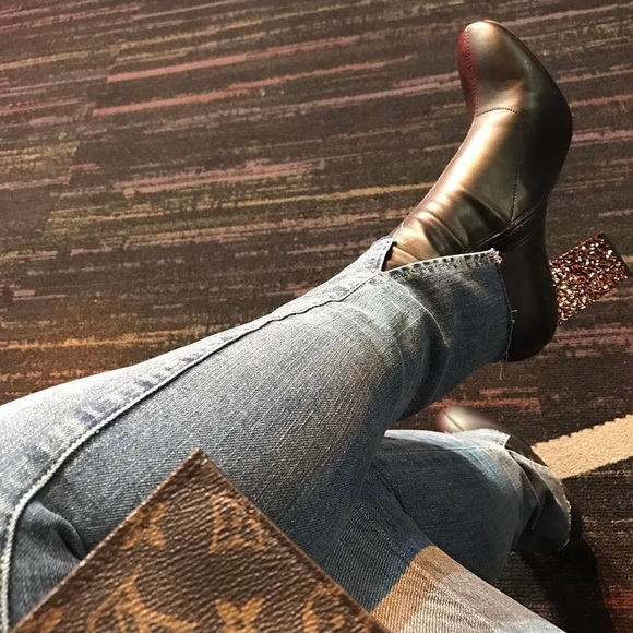 TopShop gold block heel booties - Picture 6 of 7